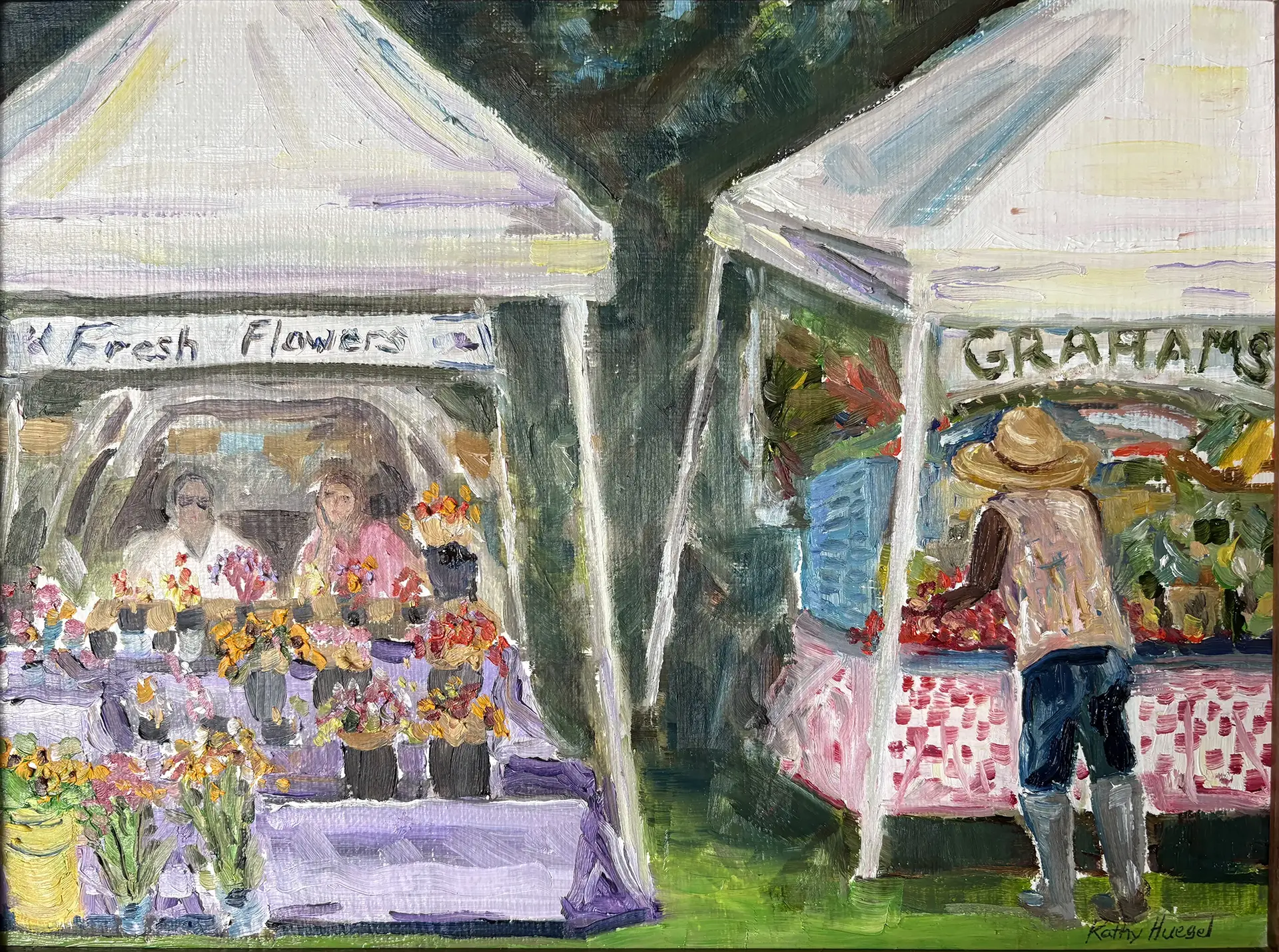 Plein air marketing painting of produce stands
